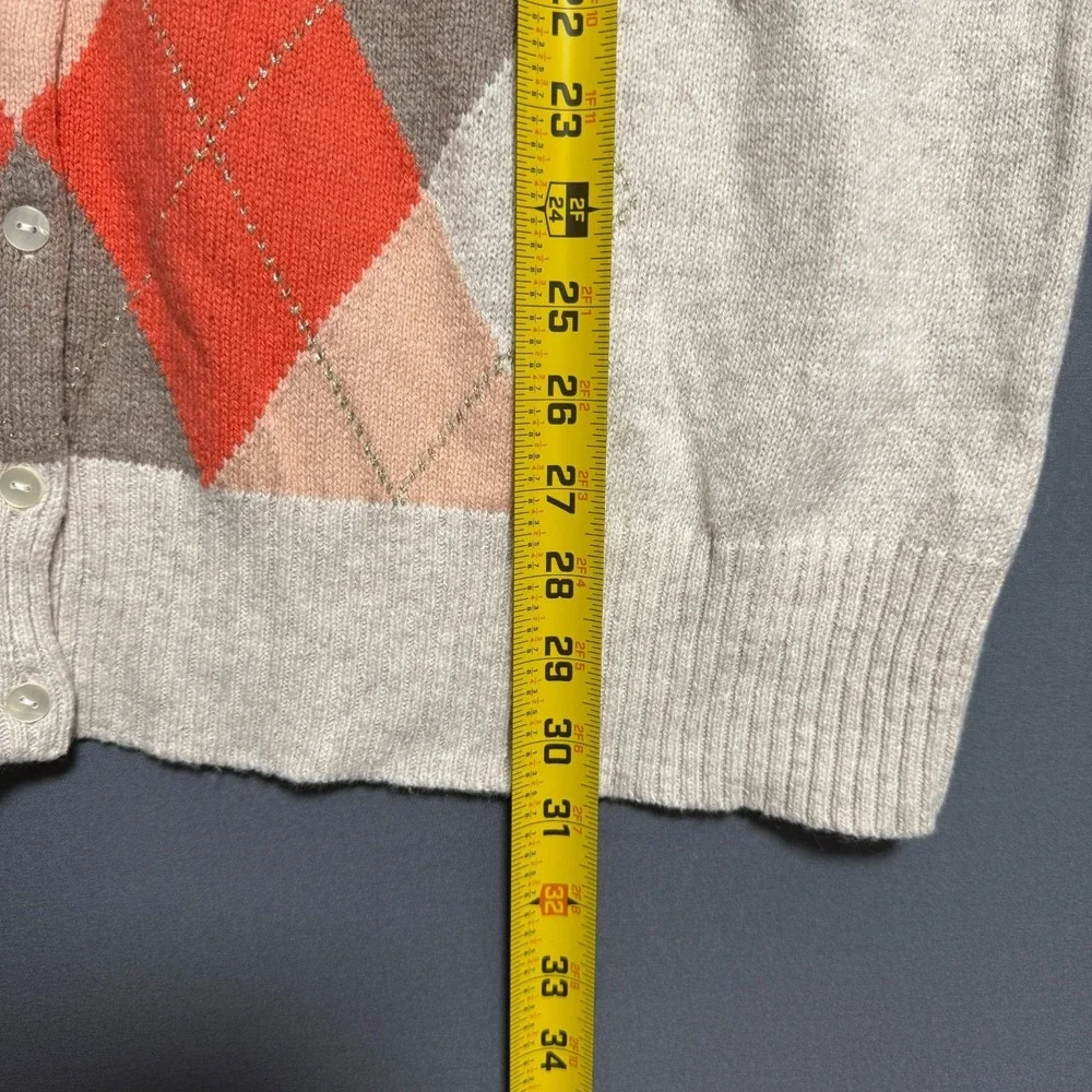 Old Navy Argyle Cardigan Sweater XXL Beige Orange Preppy Grandmacore Geek NWT‎